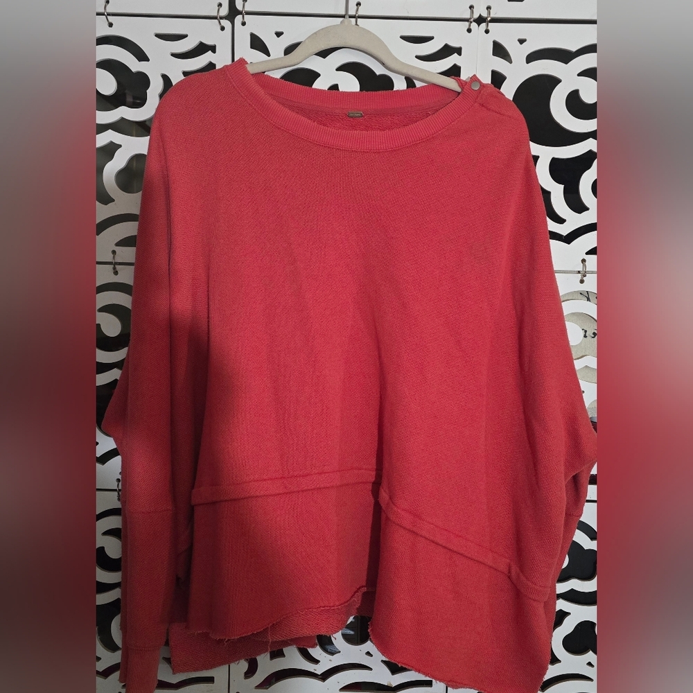 Free People Coral-Orange Snap Down Arm Sweatshirt-Sweater/Pre-owned Oversized LG